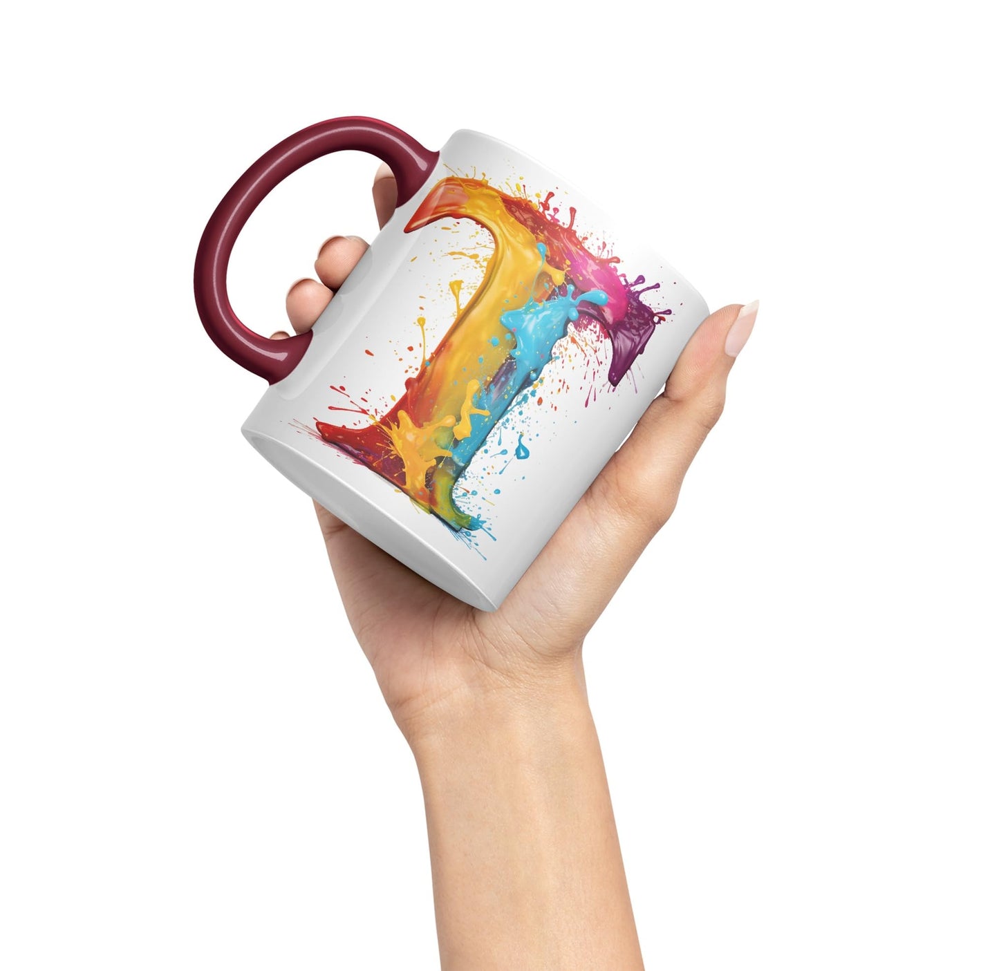 Letter T mug, Alphabet Letter T Monogram watercolour Ceramic Coloured Mug Cup for Tea Coffee Hot brew 330ml 11Oz Gift