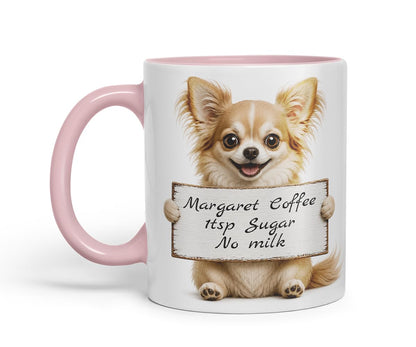 Vixar Personalised Long Hair Chihuahua Mug with Name or Custom Message – Cute Animal Coloured Ceramic Mug Cup Gift, 11oz (Black)
