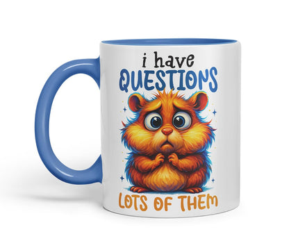 Vixar I Have Questions Lots of Them Funny Hamster Mug – Coloured Ceramic Mug Cup Gift, 11oz (Black)