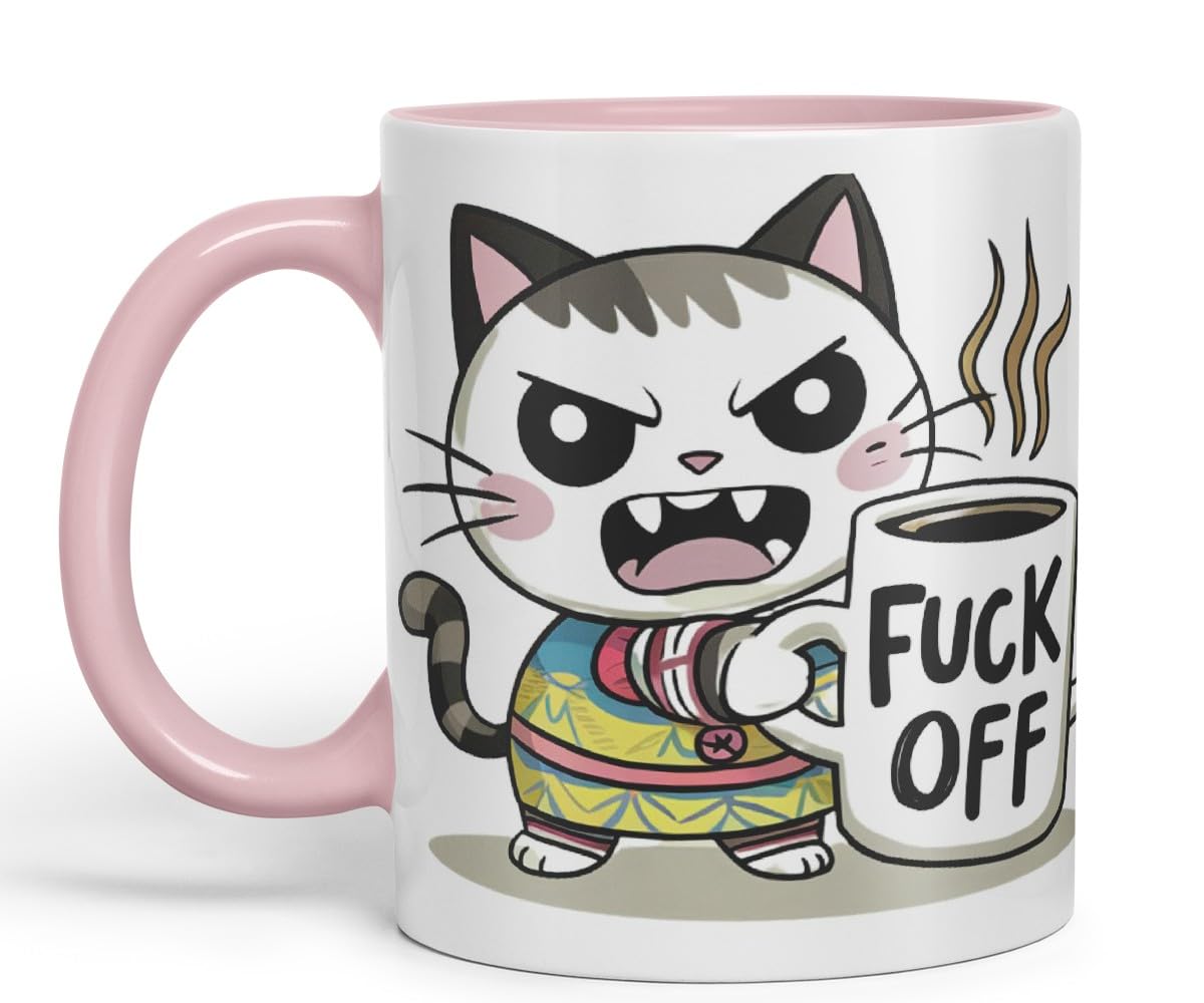 Vixar Angry Cat F** Off – Coloured Ceramic Mug Cup Gift, 11oz (Black)
