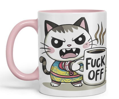 Vixar Angry Cat F** Off – Coloured Ceramic Mug Cup Gift, 11oz (Black)