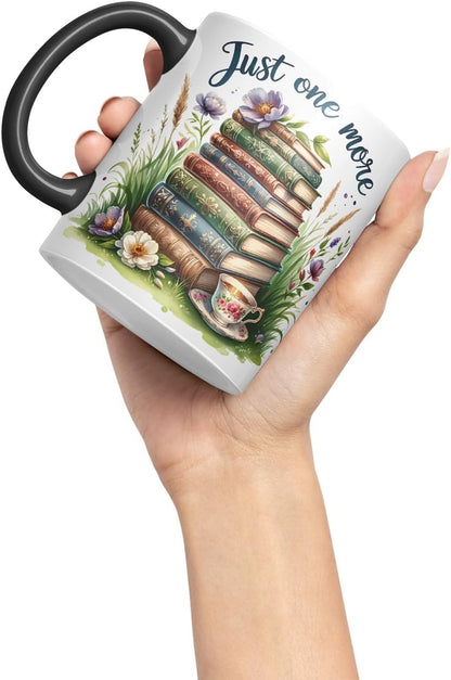 Vixar Just One More Coloured Mug Cup Botanical Reading Gift 11oz (Black)