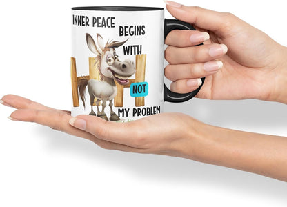 Vixar Inner Peace Begins with Not My Problem Sarcastic Donkey Coloured Ceramic Mug Cup Gift 11oz (Black)