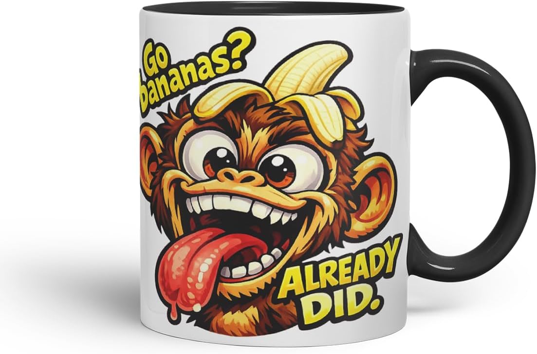 Vixar Go Bananas Already Did Funny Monkey Mug – Coloured Ceramic Mug Cup Gift, 11oz (Black)