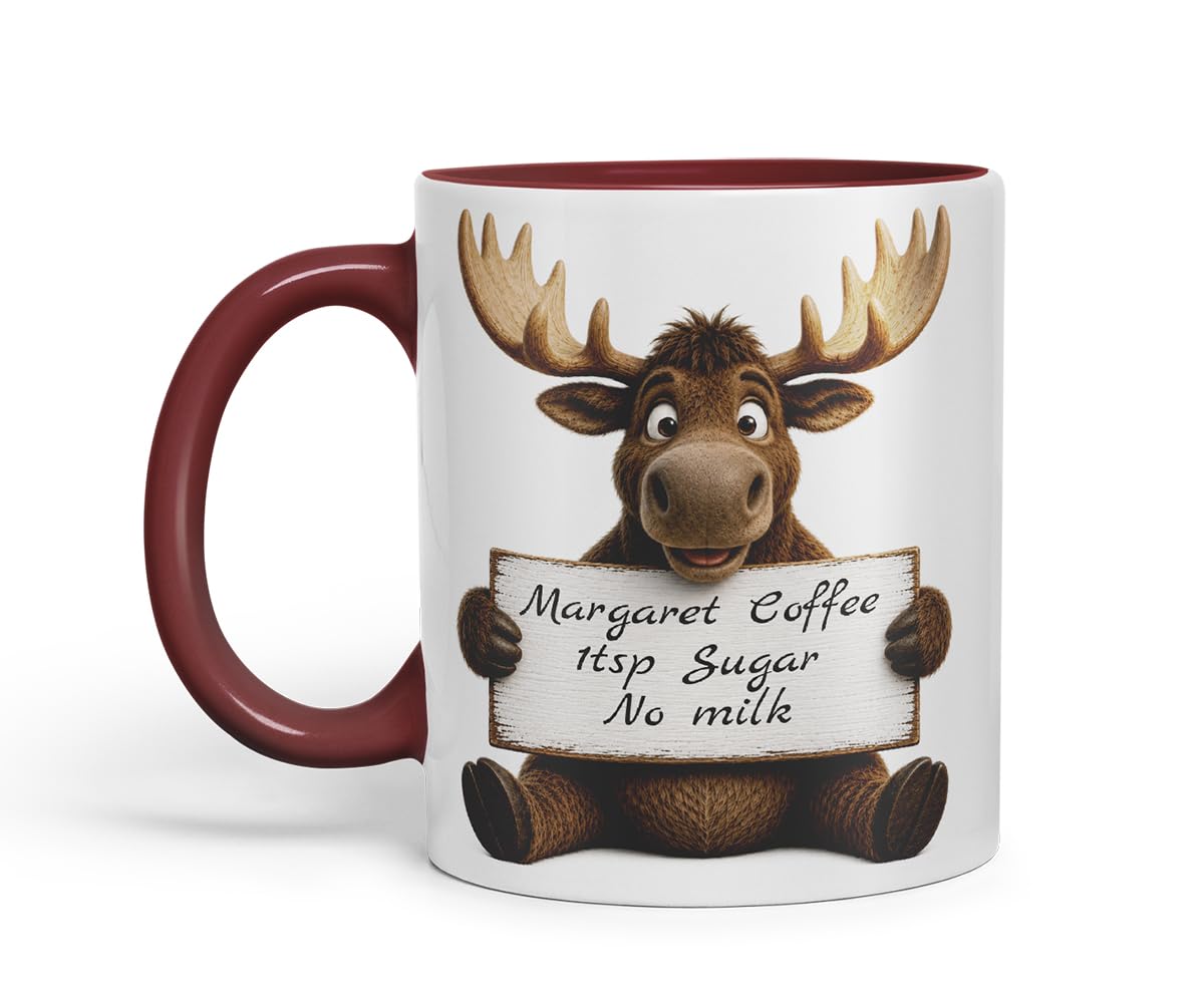 Vixar Personalised Moose Mug with Name or Custom Message – Cute Animal Coloured Ceramic Mug Cup Gift, 11oz (Black)
