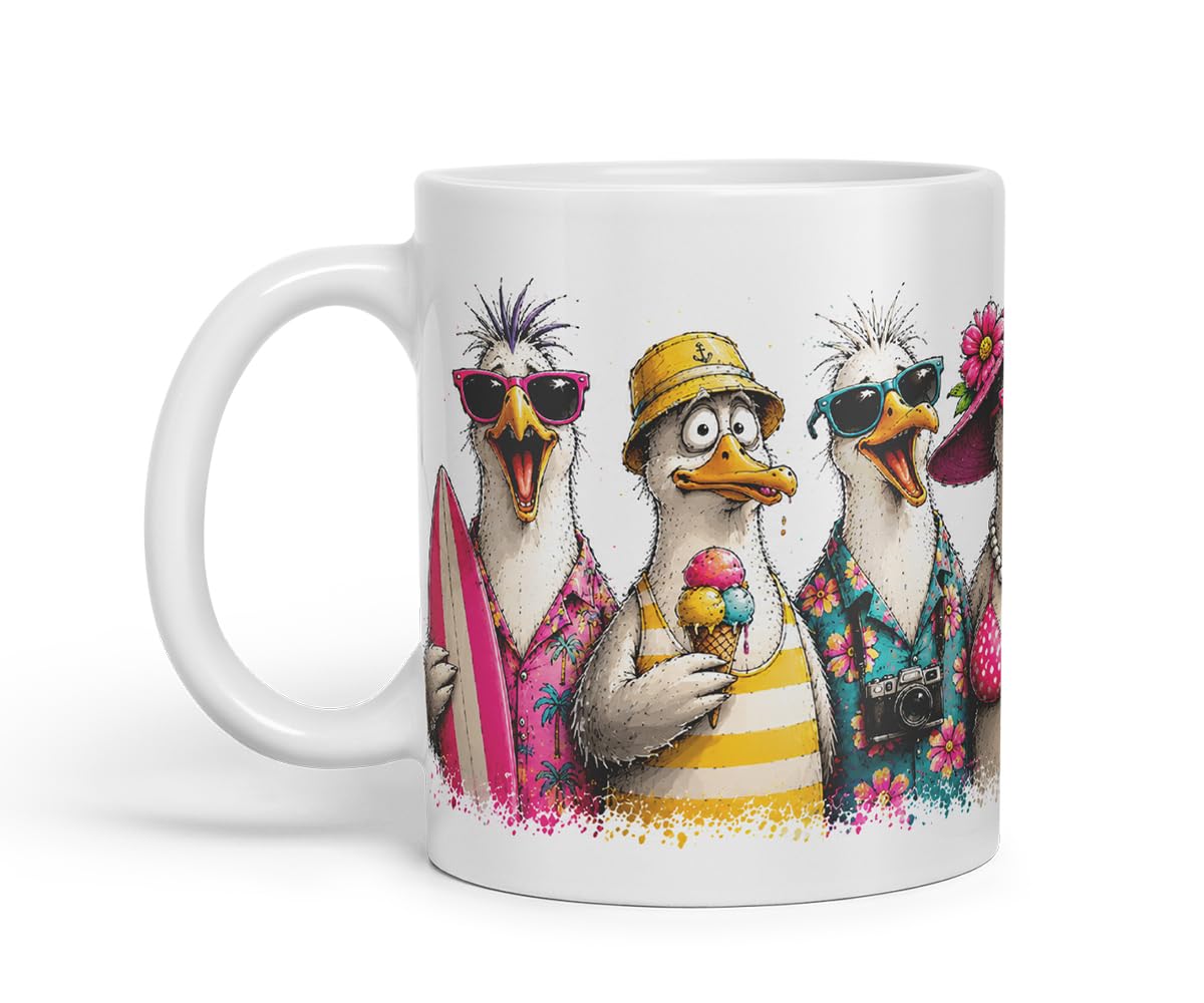 Vixar Beach Seagulls Mug – Funny Sea Bird Coloured Ceramic Mug Cup Gift, 11oz (Black)