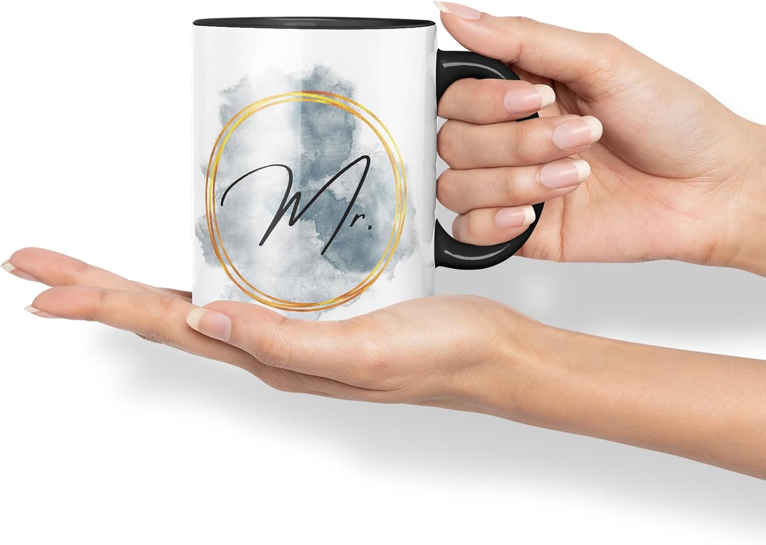 Vixar Mr and Mrs Watercolour Wedding Couple Mugs – Coloured Ceramic Mugs Cups Gift, 11oz, Set of 2