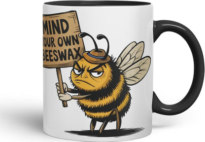Vixar Mind Your Own Beeswax – Coloured Ceramic Mug Cup Gift, 11oz (Black)
