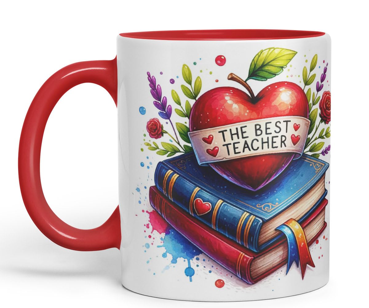 Vixar Best Teacher Mug Thank You, End of School Gift Ceramic Coloured Mug Cup for Tea Coffee Hot Brew 330ml 11Oz Gift BT4