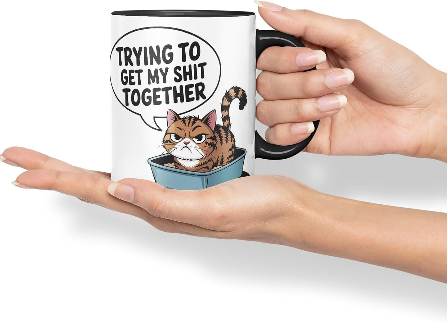 Vixar Trying to Get My Shit Together – Coloured Ceramic Mug Cup Gift, 11oz (Black)