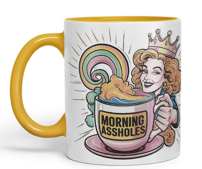Vixar Morning Assholes – Coloured Ceramic Mug Cup Gift, 11oz (Black)