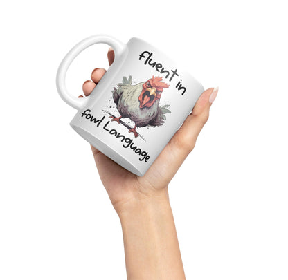 Fluent in Fowl Language Rooster cockerel Joke sarkasm Sarcastic Ceramic Coloured Mug Cup for Tea Coffee Hot Brew 330ml 11Oz Gift