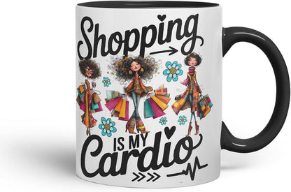 Vixar Shopping is My Cardio Mug – Coloured Ceramic Mug Cup Gift, 11oz (Black)