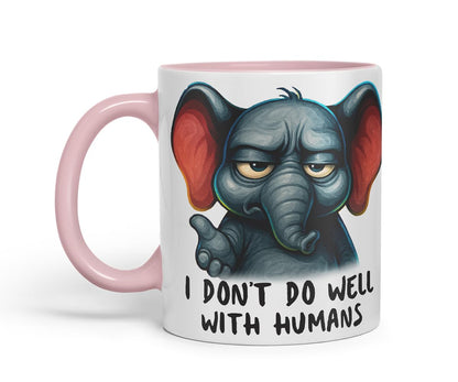 Vixar I Don't Do Well with Humans Funny Elephant Mug – Coloured Ceramic Mug Cup Gift, 11oz (Black)