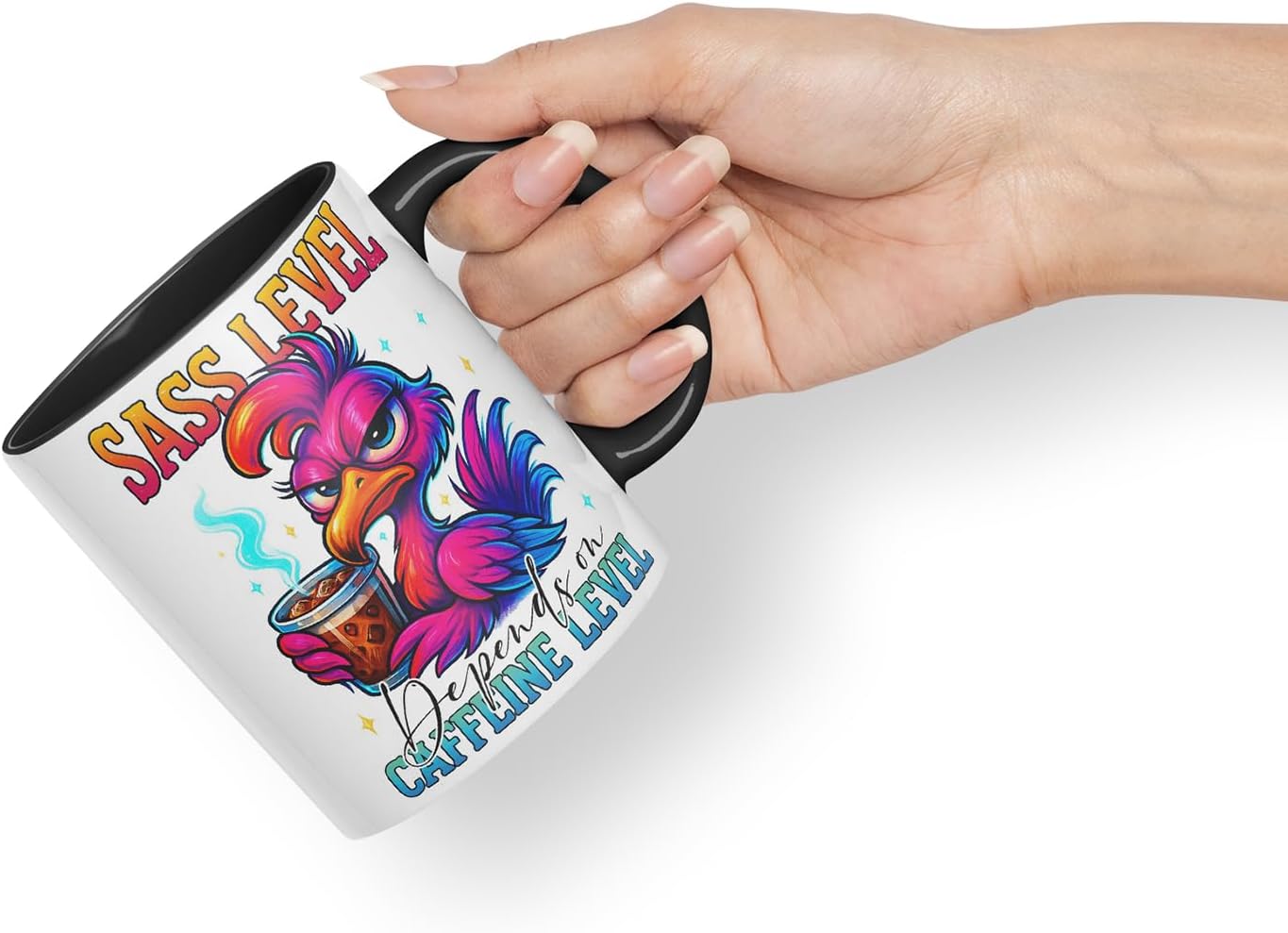 Vixar Sass Level Depends On Caffeine Level Funny Bird Coffee Mug – Coloured Ceramic Mug Cup Gift, 11oz (Black)