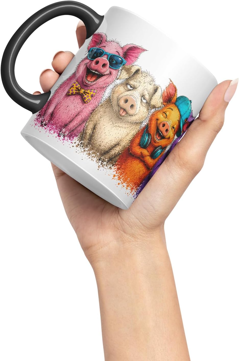 Vixar Pig Mug – Cute Pig Coloured Ceramic Mug Cup Gift, 11oz (Black)