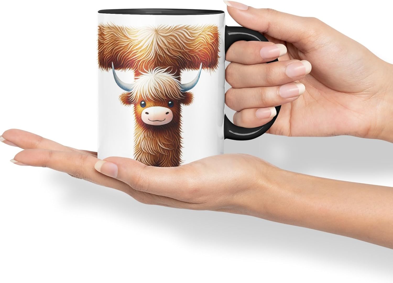 Highland Cow Alphabet Monogram Coloured Ceramic Cup Mug Letter T Rustic Farmhouse Animal Letter Gift V2 11oz (Black)