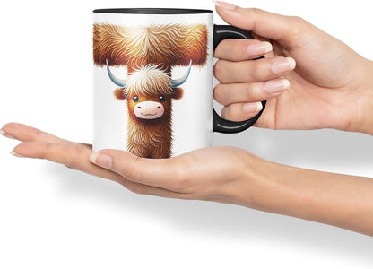 Highland Cow Alphabet Monogram Coloured Ceramic Cup Mug Letter T Rustic Farmhouse Animal Letter Gift V2 11oz (Black)