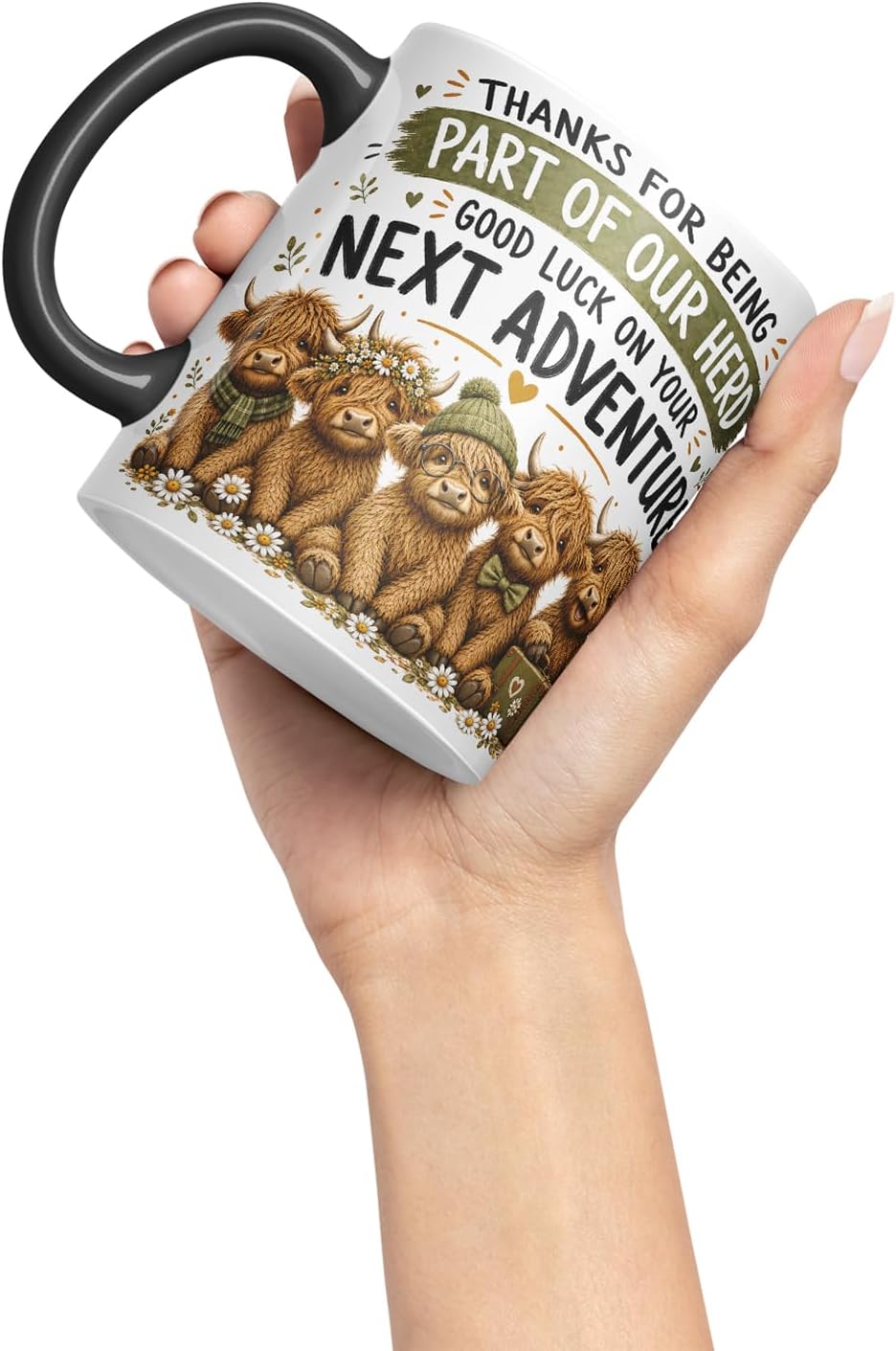 Vixar Thanks for Being Part of Our Herd Mug – Highland Cow Coworker Leaving Gift, 11oz (Black)