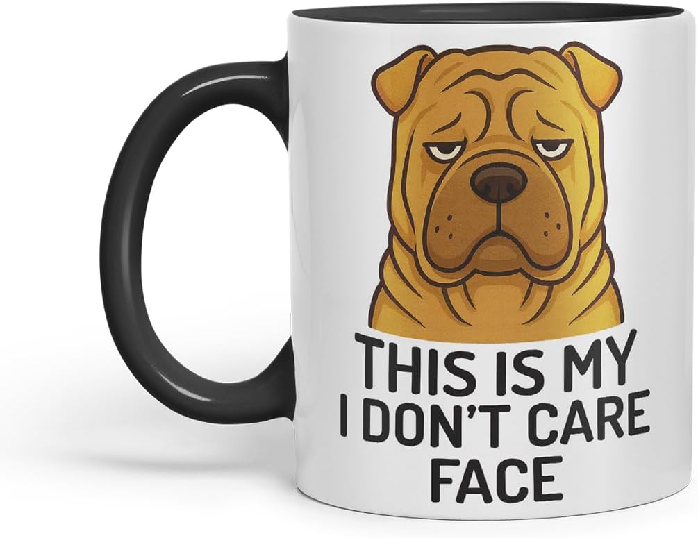 Vixar This is My I Don't Care Face Shar Pei Dog Mug – Coloured Ceramic Mug Cup Gift, 11oz (Black)