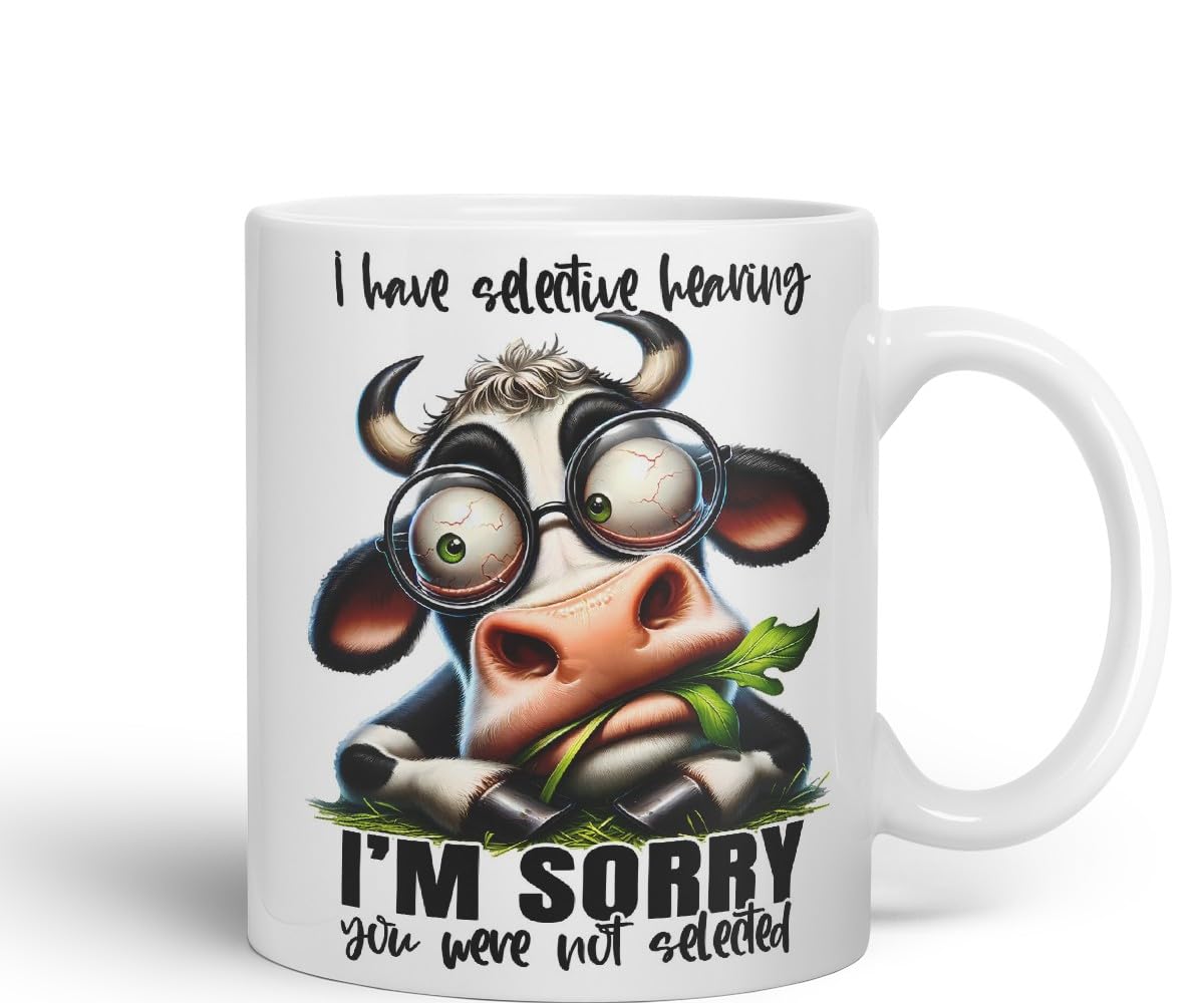 Vixar Mug with I Have Selective Hearing – I’m Sorry You were Not Selected Coloured Ceramic Mug Cup 11oz Funny Sarcastic Gift (Black)