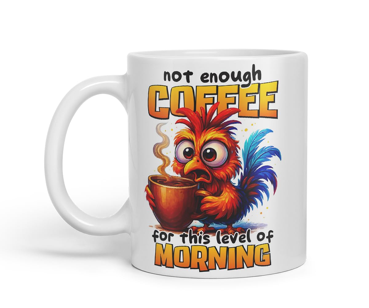 Vixar Not Enough Coffee for This Level of Morning Funny Rooster Mug – Coloured Ceramic Mug Cup Gift, 11oz (Black)