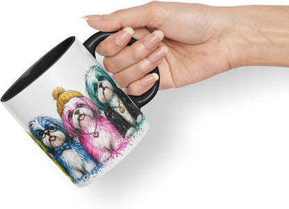 Vixar Shih Tzu Dog Mug – Cute Shih Tzu Coloured Ceramic Mug Cup Gift, 11oz (Black)