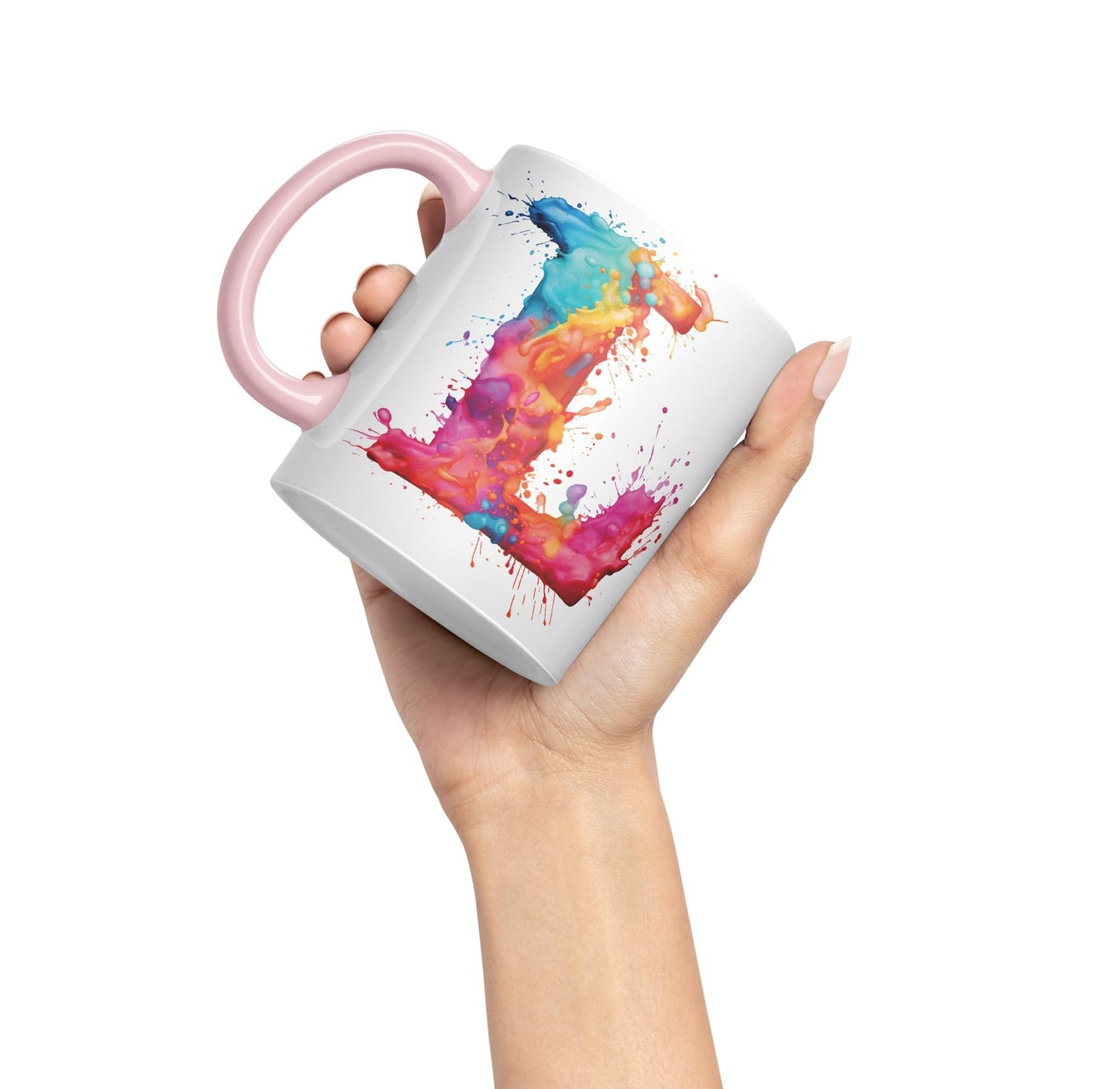 Letter L mug, Alphabet Letter L Monogram watercolour Ceramic Coloured Mug Cup for Tea Coffee Hot brew 330ml 11Oz Gift