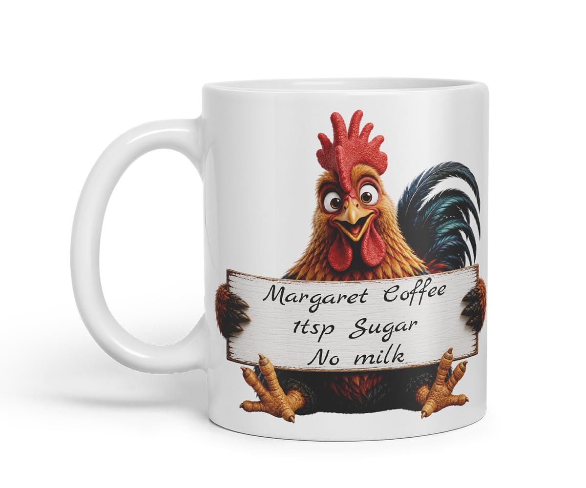 Vixar Personalised Cockerel Mug with Name or Custom Message – Cute Animal Coloured Ceramic Mug Cup Gift, 11oz (Black)