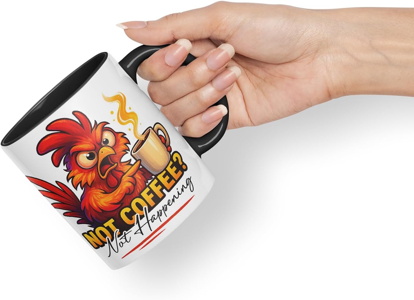 Vixar No Coffee Not Happening Funny Rooster Mug – Coloured Ceramic Mug Cup Gift, 11oz (Black)