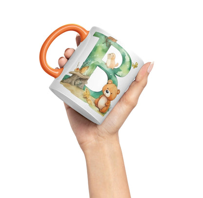 Letter B mug, Animals Alphabet Letter B Monogram animal for kids Ceramic Coloured Mug Cup for Tea Coffee Hot brew 330ml 11Oz Gift