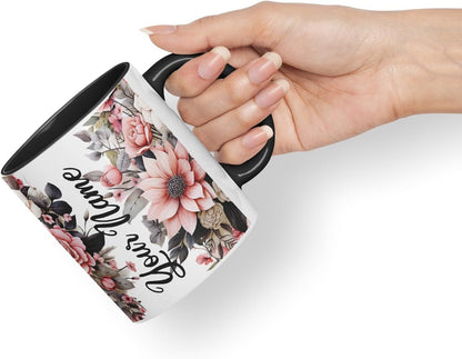 Vixar Personalised Rose Mug – Custom Your Name Coloured Ceramic Mug Cup Gift, 11oz (Black)