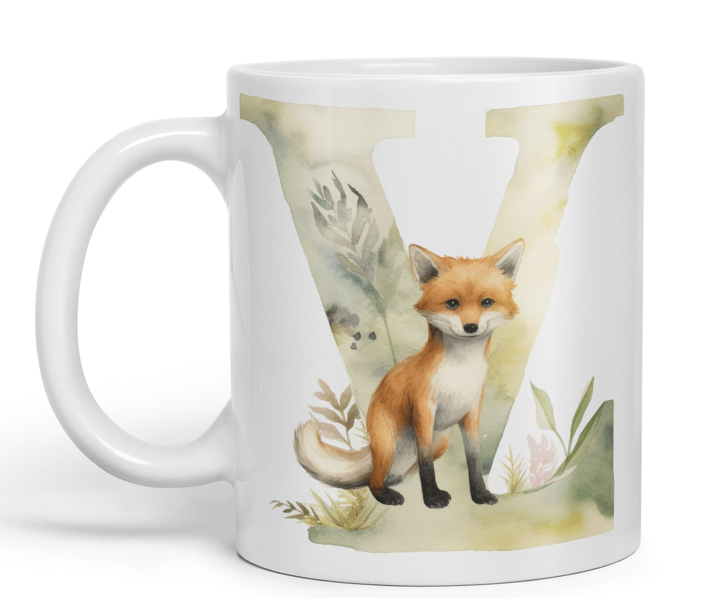 Letter V mug, Animals Alphabet Letter V Monogram animal for kids Ceramic Coloured Mug Cup for Tea Coffee Hot brew 330ml 11Oz Gift