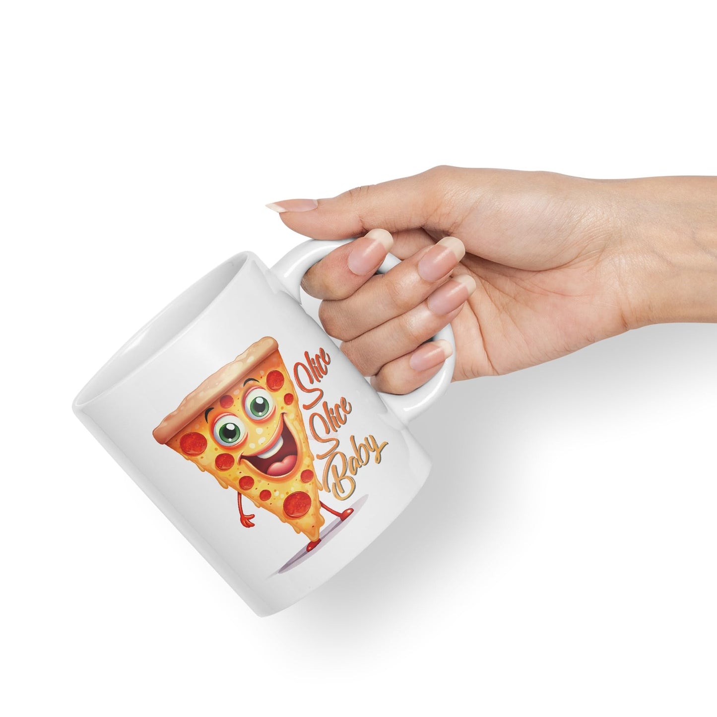 Slice Slice Baby Pizza Joke sarkasm Sarcastic Ceramic Coloured Mug Cup for Tea Coffee Hot Brew 330ml 11Oz Gift