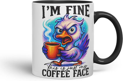 Vixar I'm Fine This is Just My Coffee Face Funny Bird Mug – Coloured Ceramic Mug Cup Gift, 11oz (Black)