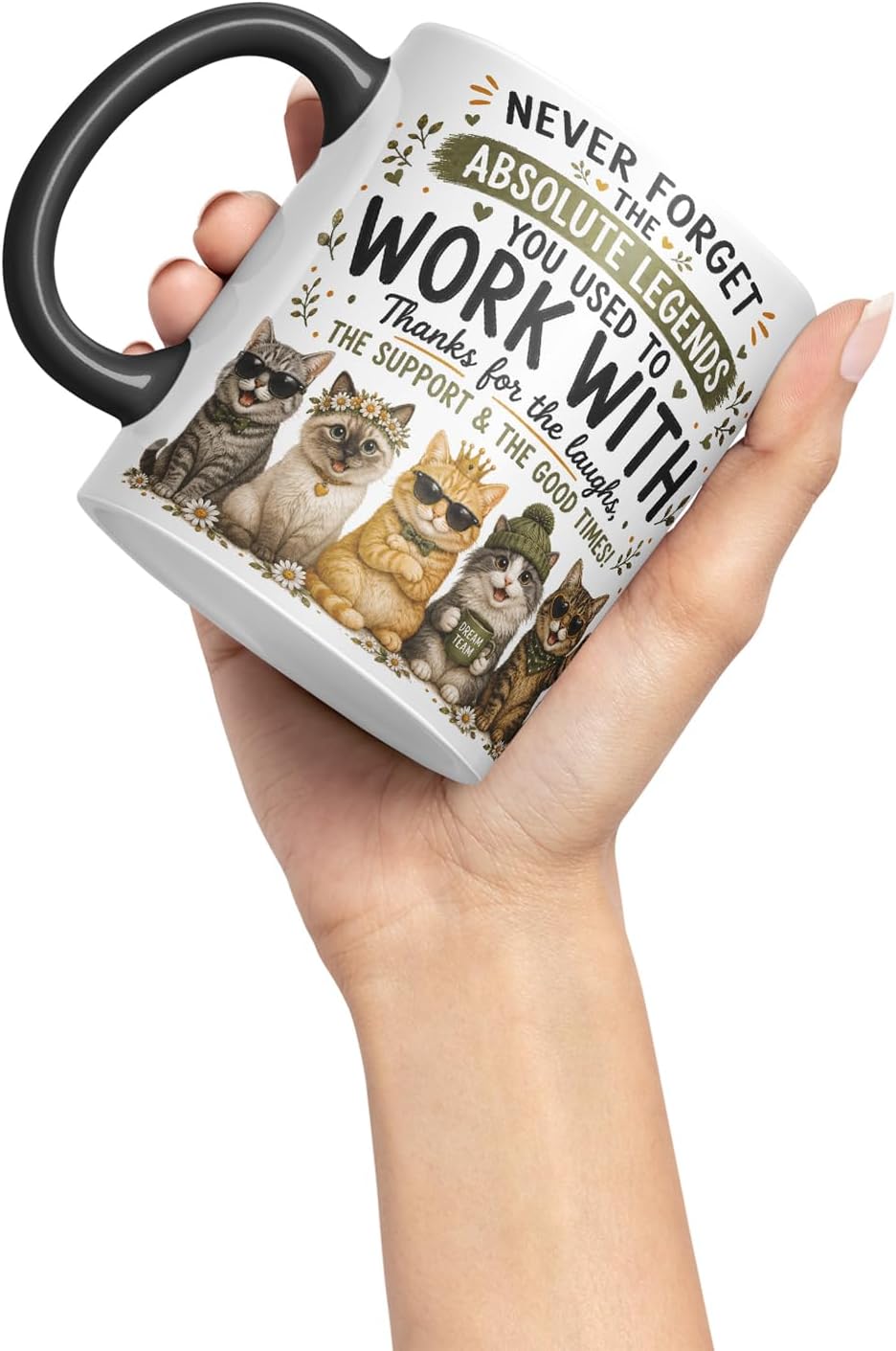 Vixar Never Forget the Absolute Legends You Used to Work with Cats Mug – Funny Cat Coworker Leaving Gift, 11oz (Black)