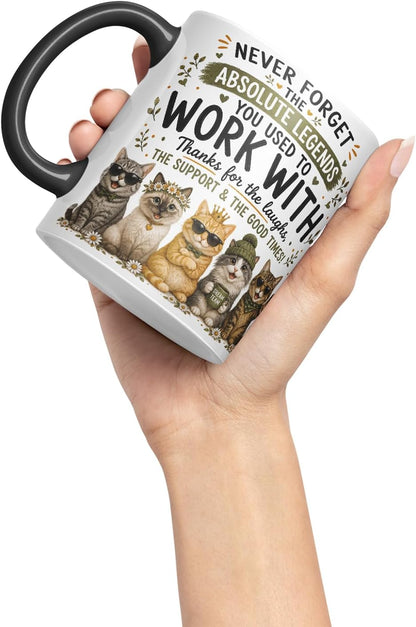Vixar Never Forget the Absolute Legends You Used to Work with Cats Mug – Funny Cat Coworker Leaving Gift, 11oz (Black)