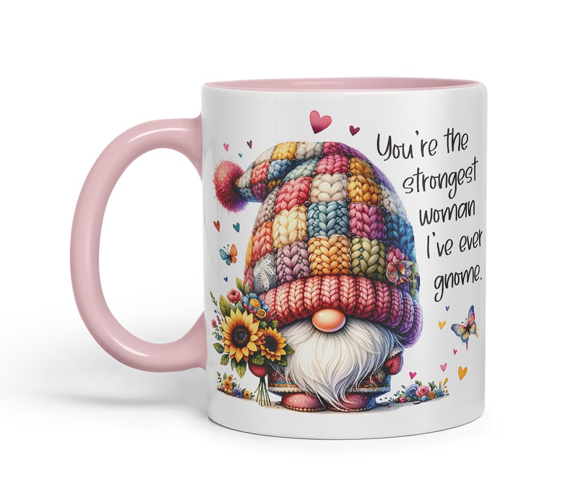 Vixar You're the Strongest Woman I've Ever Gnome Mom Mother Mum Mug – Coloured Ceramic Mug Cup Gift, 11oz (Black)