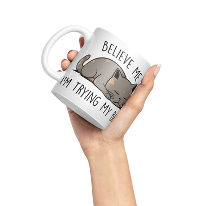 Vixar Belive Me I'm Trying My Best Cats Sarcastic Joke Ceramic Coloured Mug Cup for Tea Coffee Hot Brew 330ml 11oz
