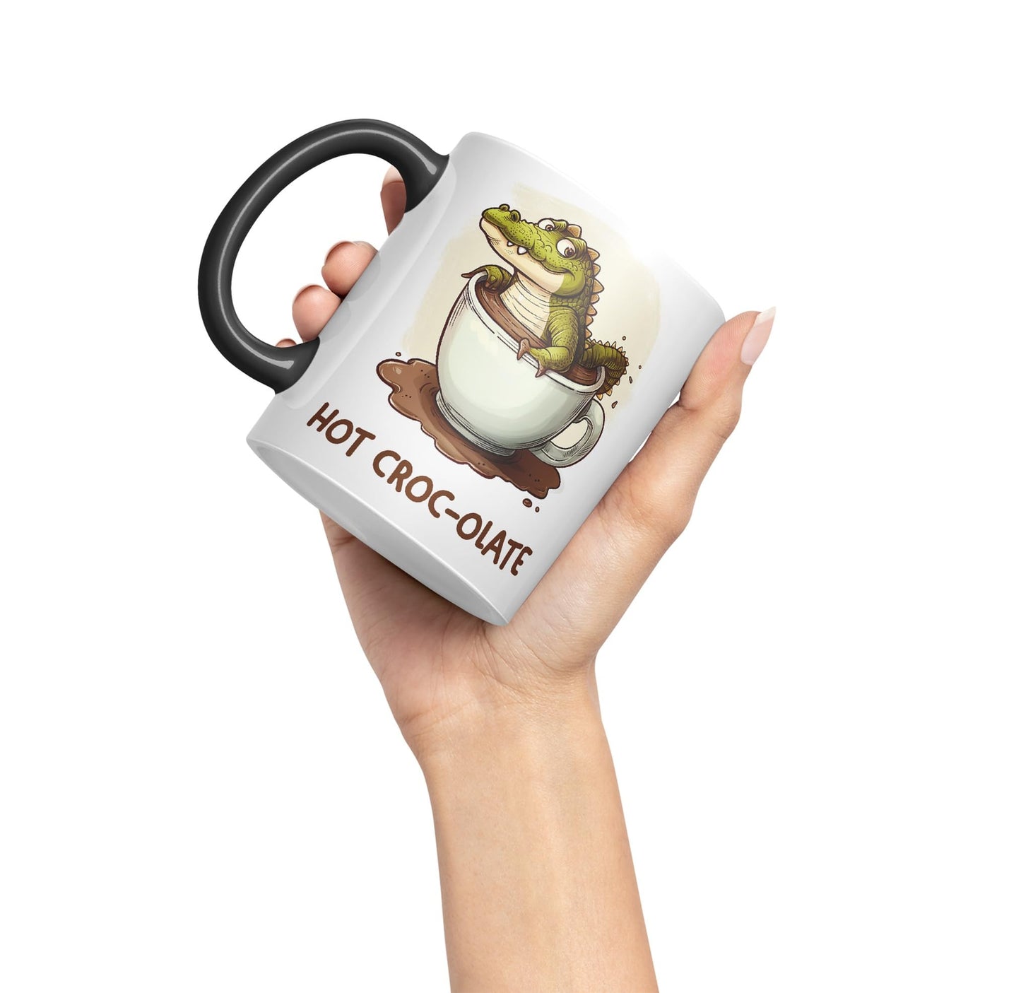 Hot Croc-olate, hot Chocolate Crocodile Joke sarkasm Sarcastic Ceramic Coloured Mug Cup for Tea Coffee Hot Brew 330ml 11Oz Gift