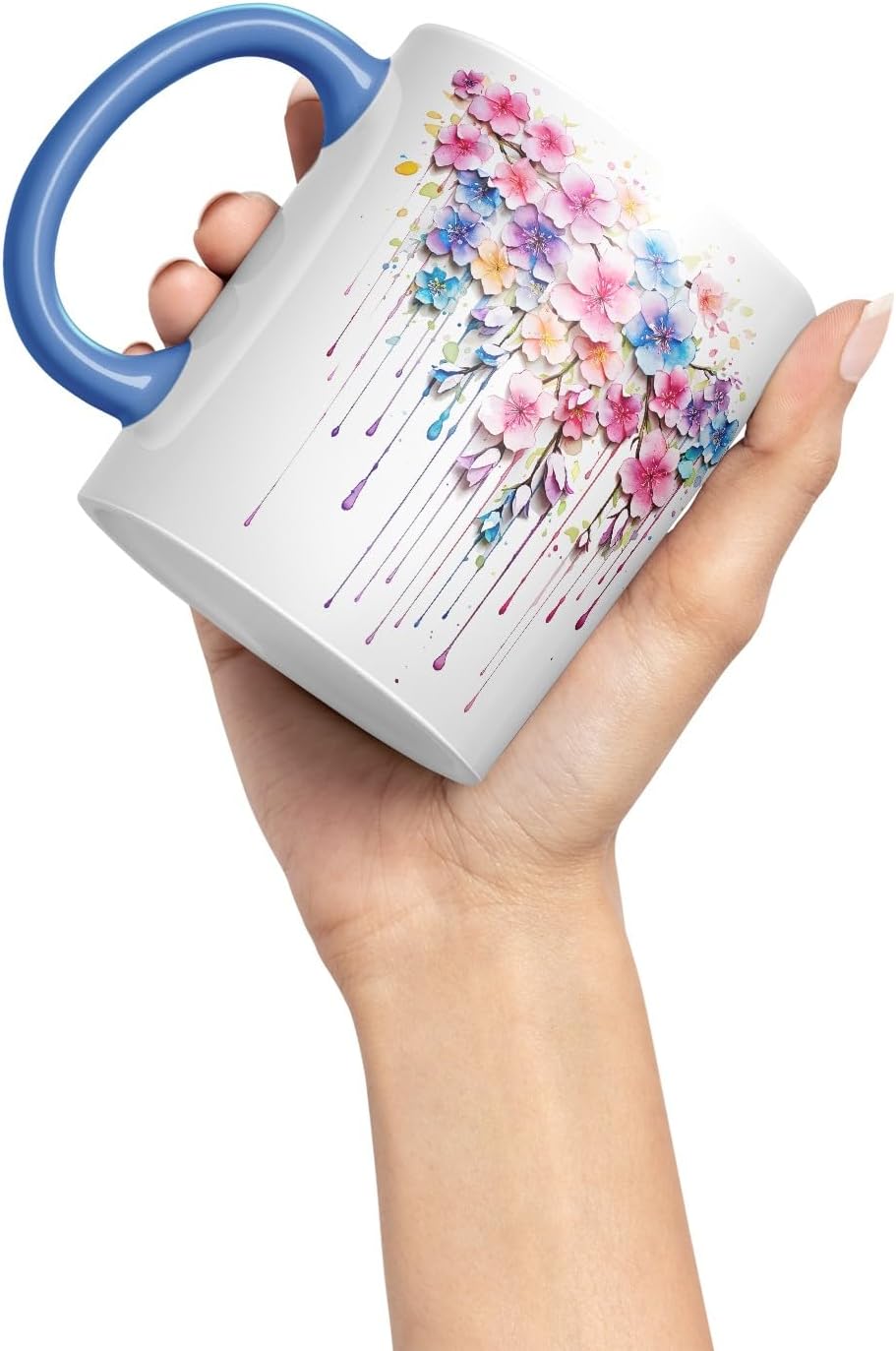 Vixar Cherry Blossom Sakura Mug Coloured Ceramic Mug Cup Gift, 11oz (C Blue)