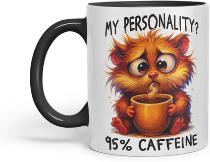 Vixar My Personality 95 Percent Caffeine Funny Cat Mug – Coloured Ceramic Mug Cup Gift, 11oz (Black)