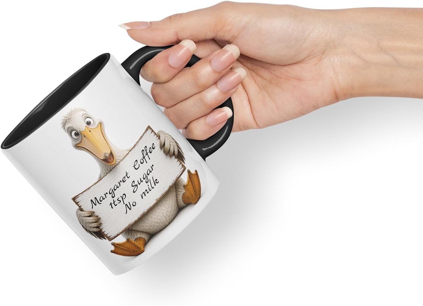 Vixar Personalised Pelican Mug with Name or Custom Message – Cute Animal Coloured Ceramic Mug Cup Gift, 11oz (Black)