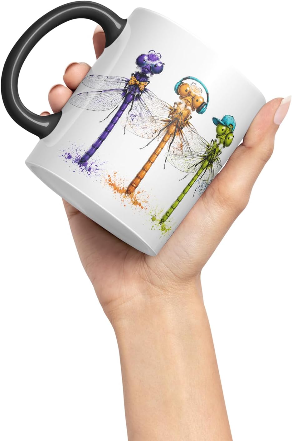 Vixar Dragonfly Mug – Cute Dragonfly Animal Coloured Ceramic Mug Cup Gift, 11oz (Black)