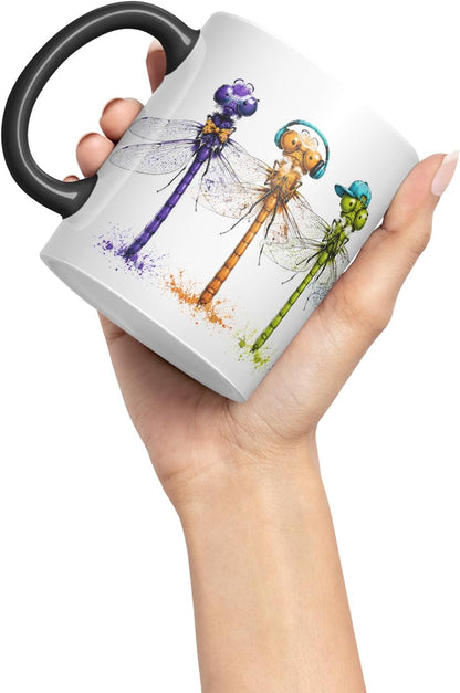 Vixar Dragonfly Mug – Cute Dragonfly Animal Coloured Ceramic Mug Cup Gift, 11oz (Black)