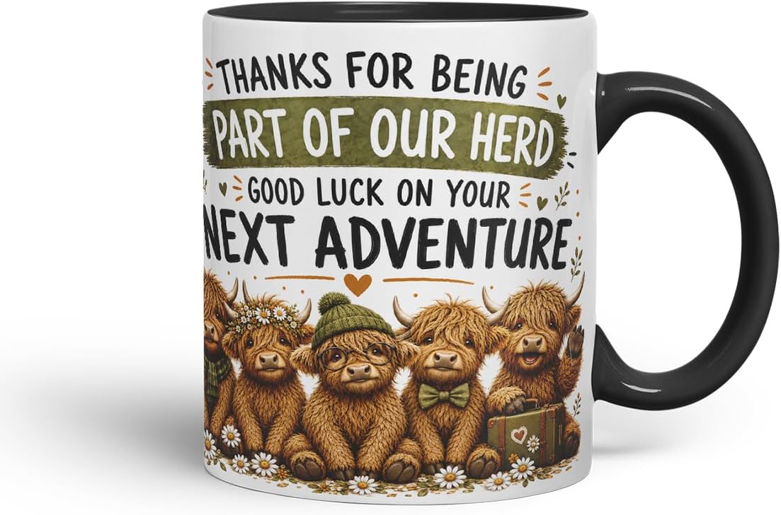 Vixar Thanks for Being Part of Our Herd Mug – Highland Cow Coworker Leaving Gift, 11oz (Black)