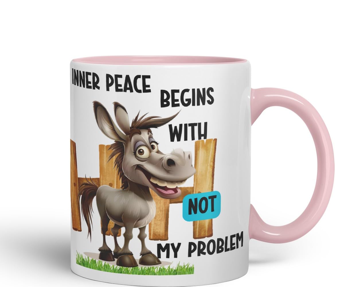 Vixar Inner Peace Begins with Not My Problem Sarcastic Donkey Coloured Ceramic Mug Cup Gift 11oz (Black)