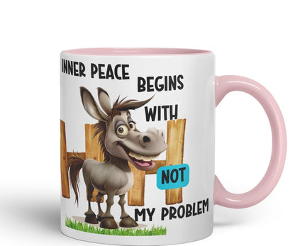 Vixar Inner Peace Begins with Not My Problem Sarcastic Donkey Coloured Ceramic Mug Cup Gift 11oz (Black)