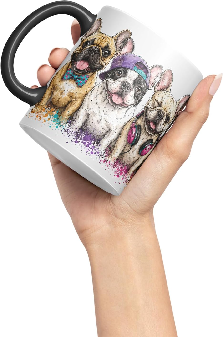 Vixar Funny French Bulldog Mug – Cute Frenchie Dog Coloured Ceramic Mug Cup Gift, 11oz (Black)