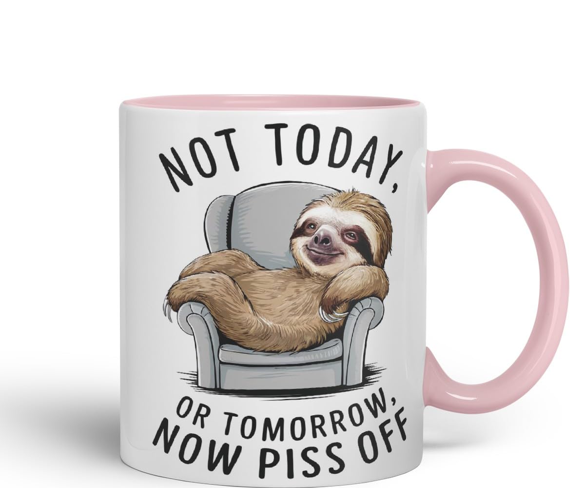 Vixar Not Today, Or Tomorrow, Now P** Sarcastic Sloth Coloured Ceramic Mug Cup Gift, 11oz (Black)